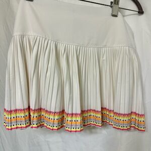 Lucky in Love White Pleated Skater Skirt with Neon Embroidered Hem